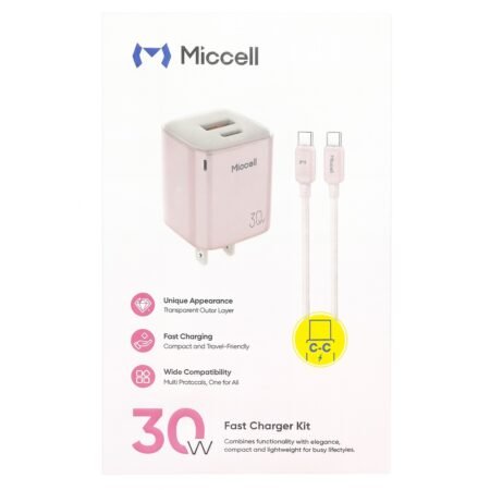 Cargador A+C 30w 1M C-C Cable Rosado