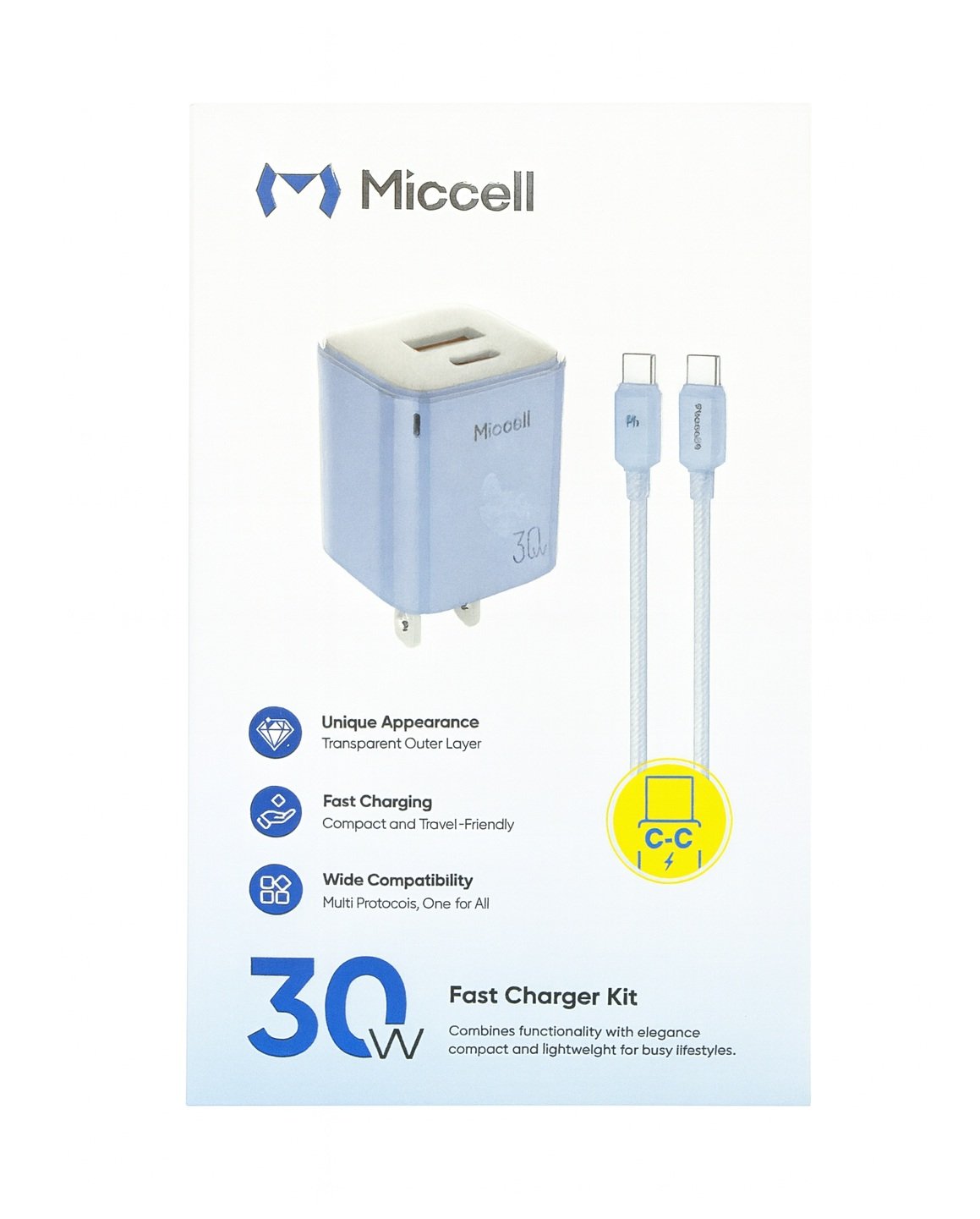 30W azul Cargador A+C 30w 1M C-C Cable Azul - Imagen 1