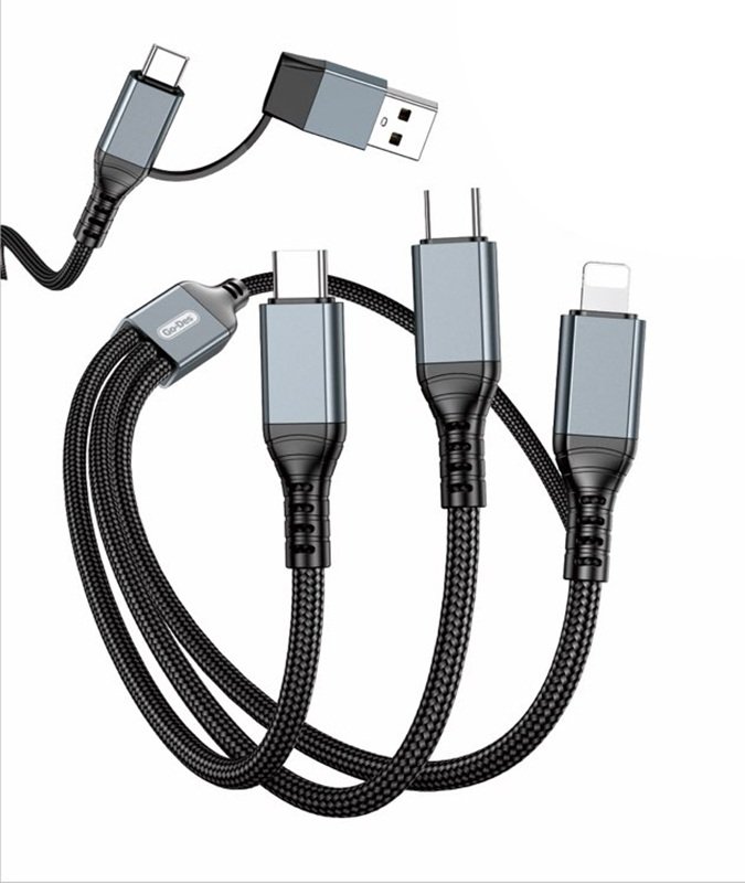 1043 Cable Multifuncional 2 drag 3 Data Cable 100W GD-UC806 1.2M - Imagen 1
