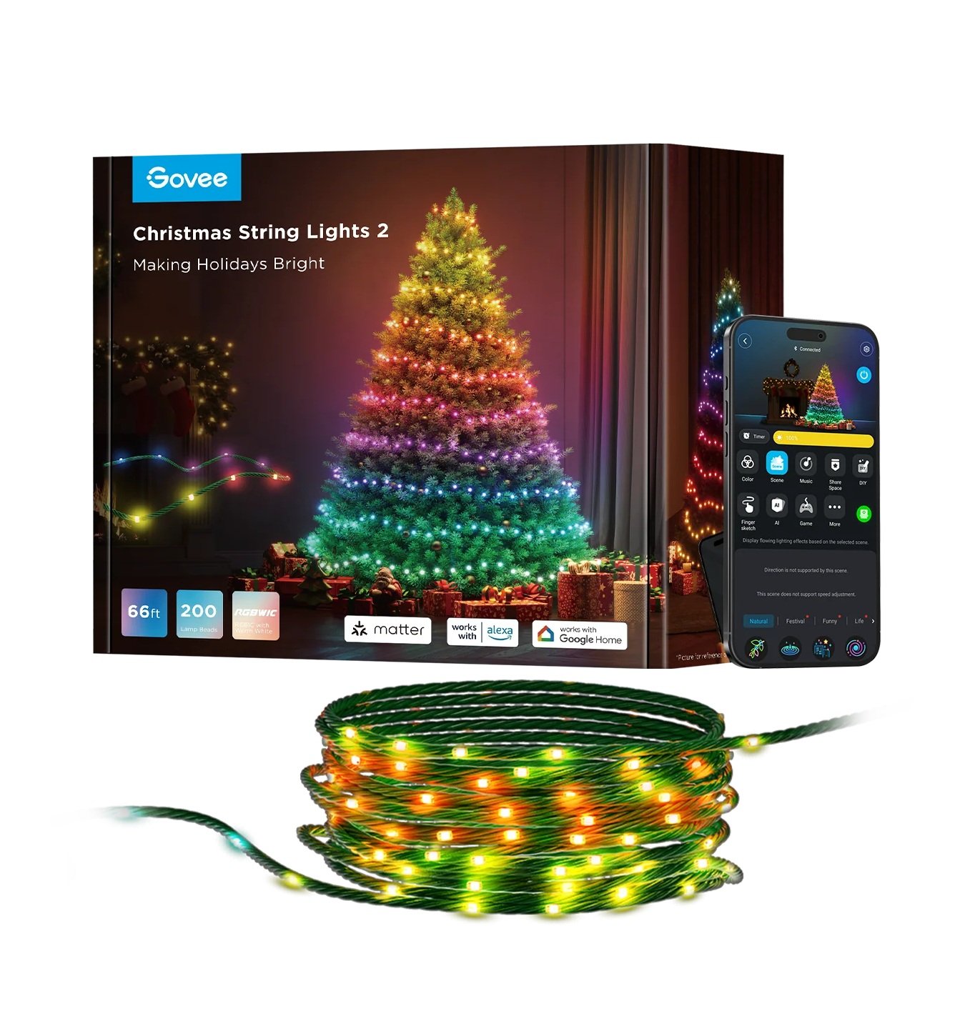 CHRISTMAS Govee Christmas String Lights 2 Matter Alexa Google - Imagen 1