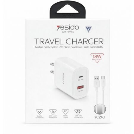 YC24 Dual Ports 18W Charging Wall Travel Charger
