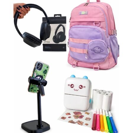 Combo 2 Regreso a Clases 4 en 1 Mochila + Mini Impresora + Headset Bluetooth + Soporte para Celular