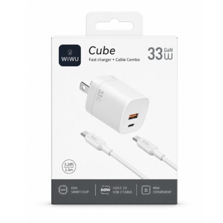 Wiwu 33W Cube GaN Fast Charger Combo A+C with Wi-G018