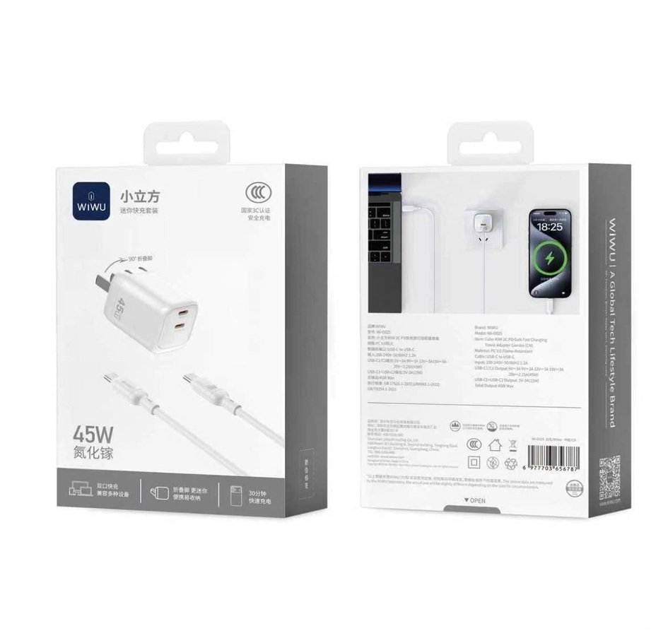 6787 Cargador 45W Wiwu WI-G025 White 2C Fast Charger - Imagen 1