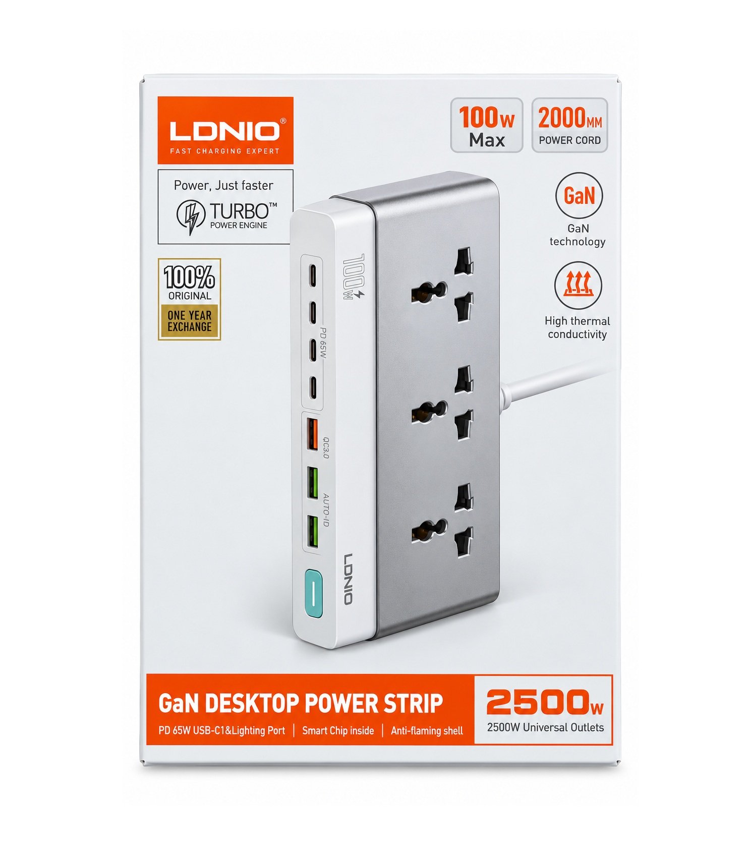 gan desktop LDNIO GaN Desktop Power Strip 2500W 100W Max SC3 - Imagen 1