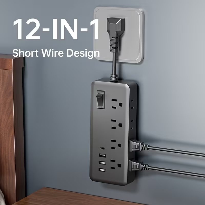 12 en 1 Regleta de 12 en 1 con 8 tomas de CA, 3 puertos USB 1Tipo C - Imagen 1