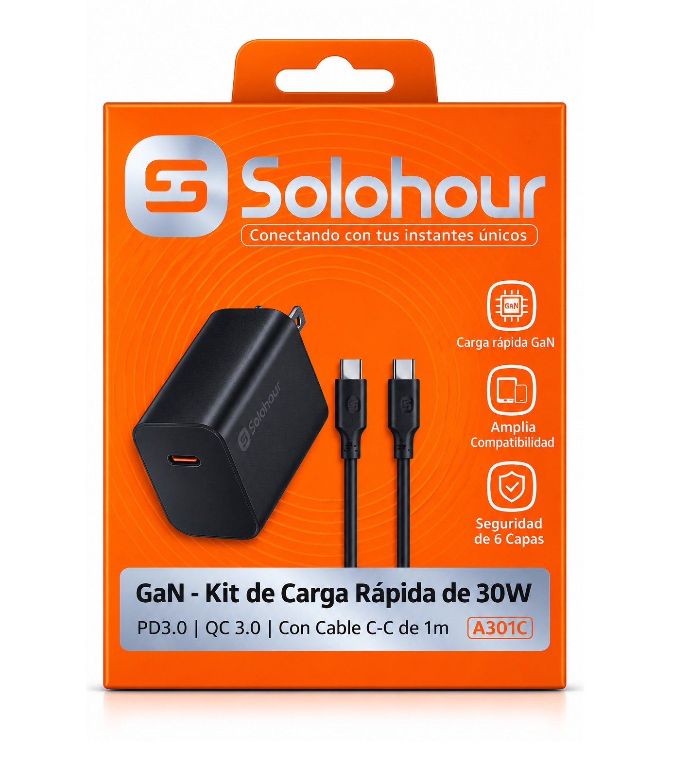 a301c black GaN Kit de Carga Rapida 30W A301C - Imagen 1