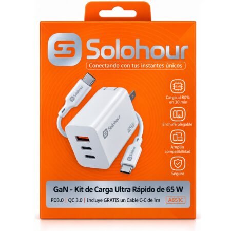 Solohour Gan Kit de Carga Ultra Rapido 65W A651C Negro