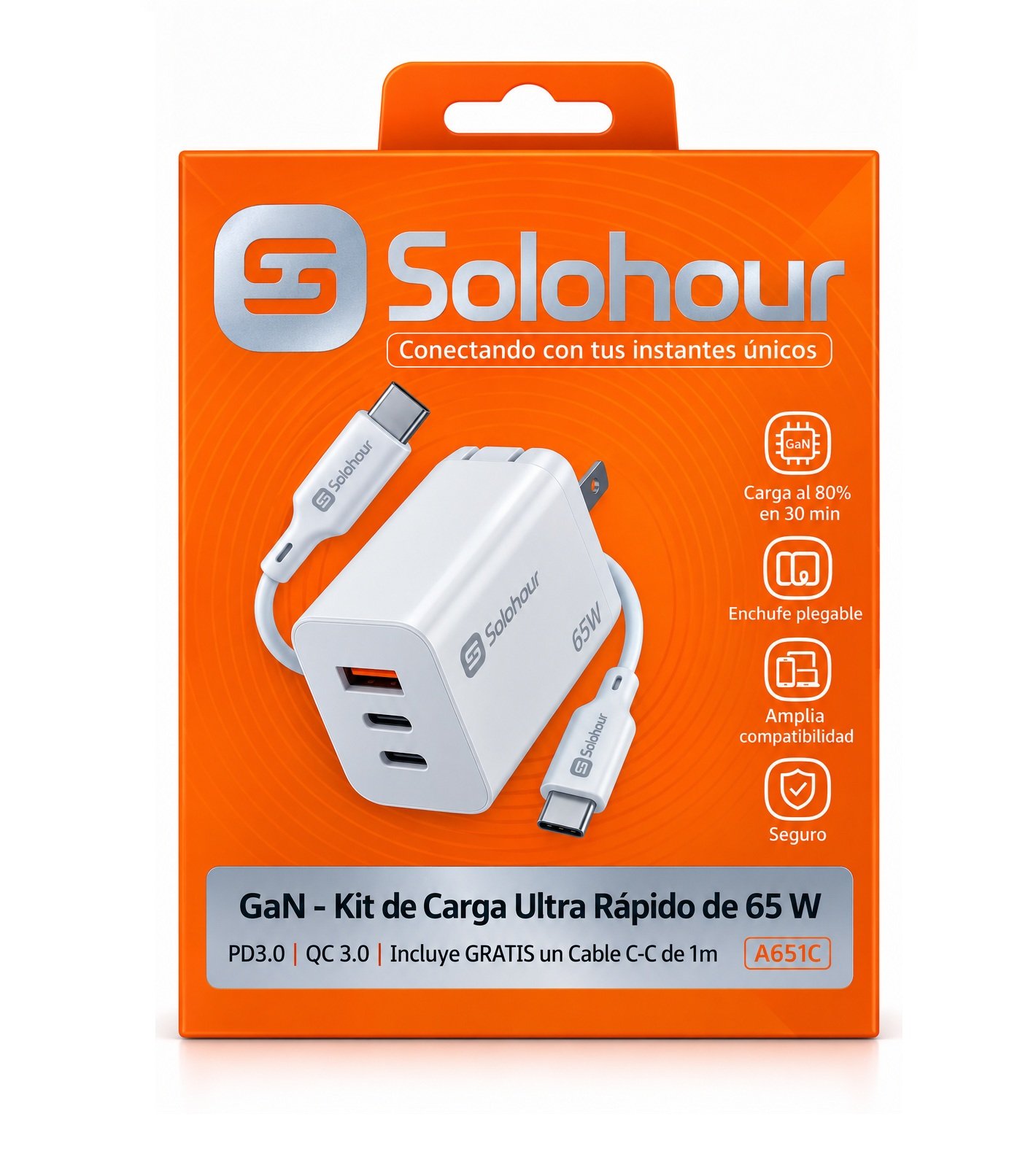 a651c Solohour Gan Kit de Carga Ultra Rapido 65W A651C Negro - Imagen 1