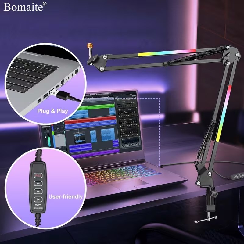 stand rgb Soporte de Micrófono con Brazo Articulado RGB USB – Bomaite - Imagen 1